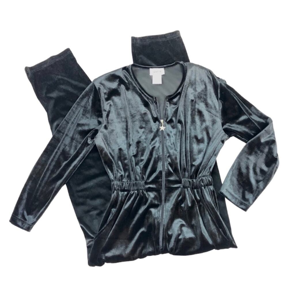 Vintage Velvet Jumpsuit Fits Size Small Black Zip Front Carreau Sport Lounge